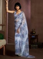 Organza Sky Blue Festival Wear Hand Work Saree